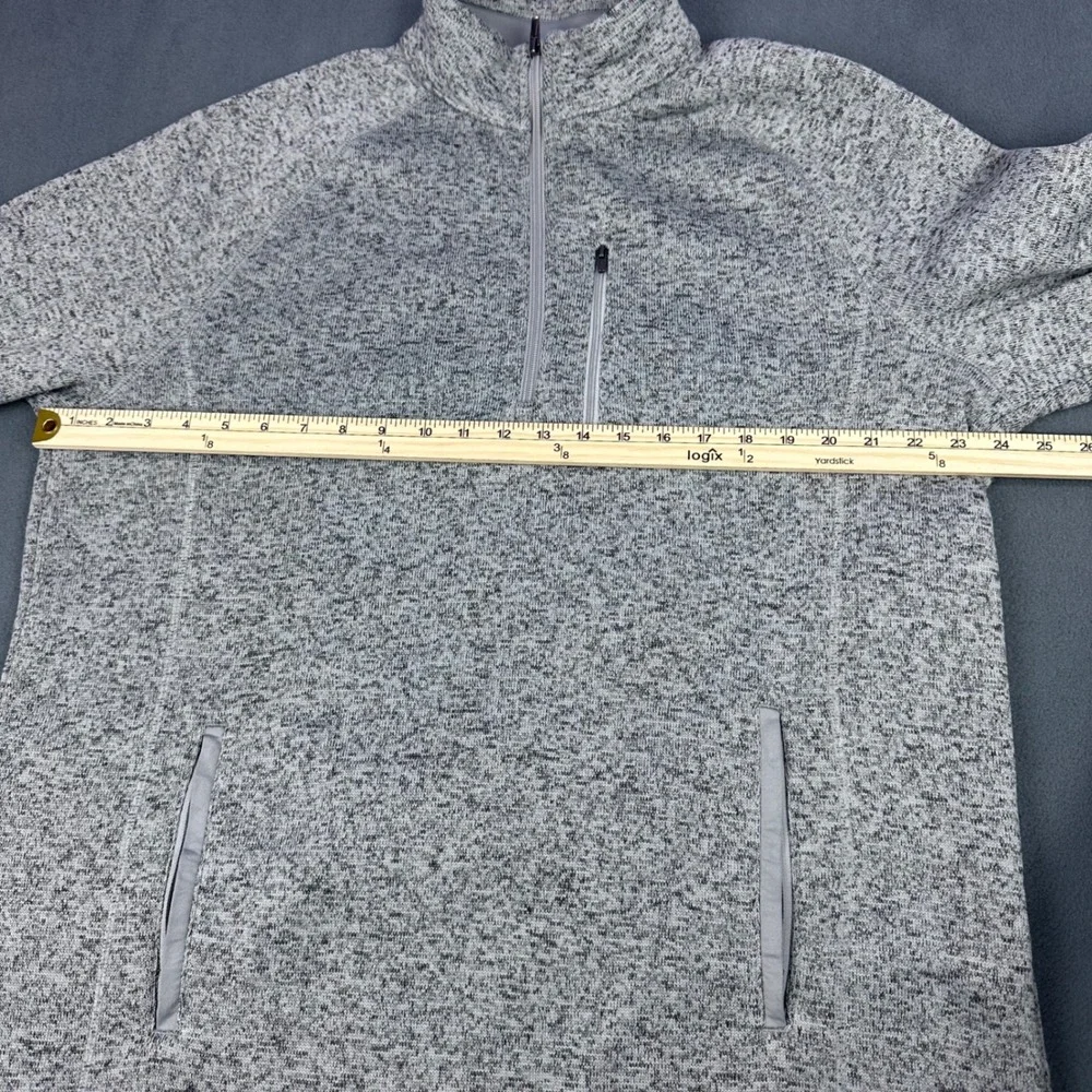 George Mens Quarter Zip Pullover Sweater Marled Grey Fleece Lined Large 42-44